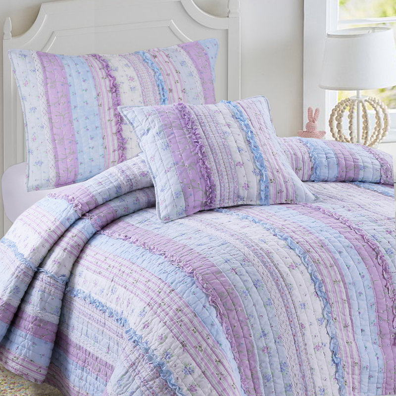  Ensemble de courtepointe en coton rose standard, Courtepointe pour grand lit + 2 taies décoratives, Rose