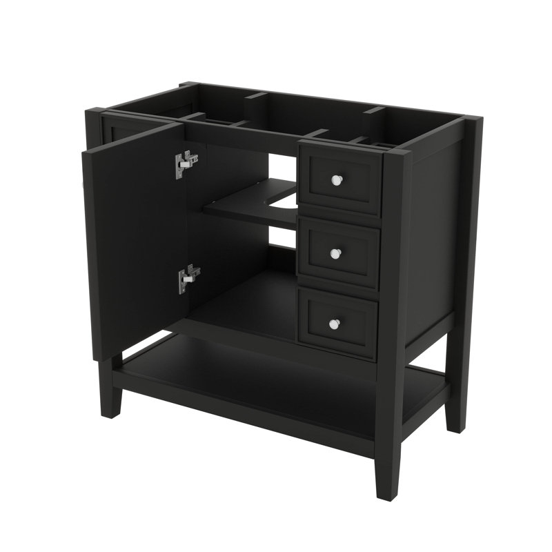 Base de meuble-lavabo 36 po sans lavabo avec une armoire et trois tiroirs