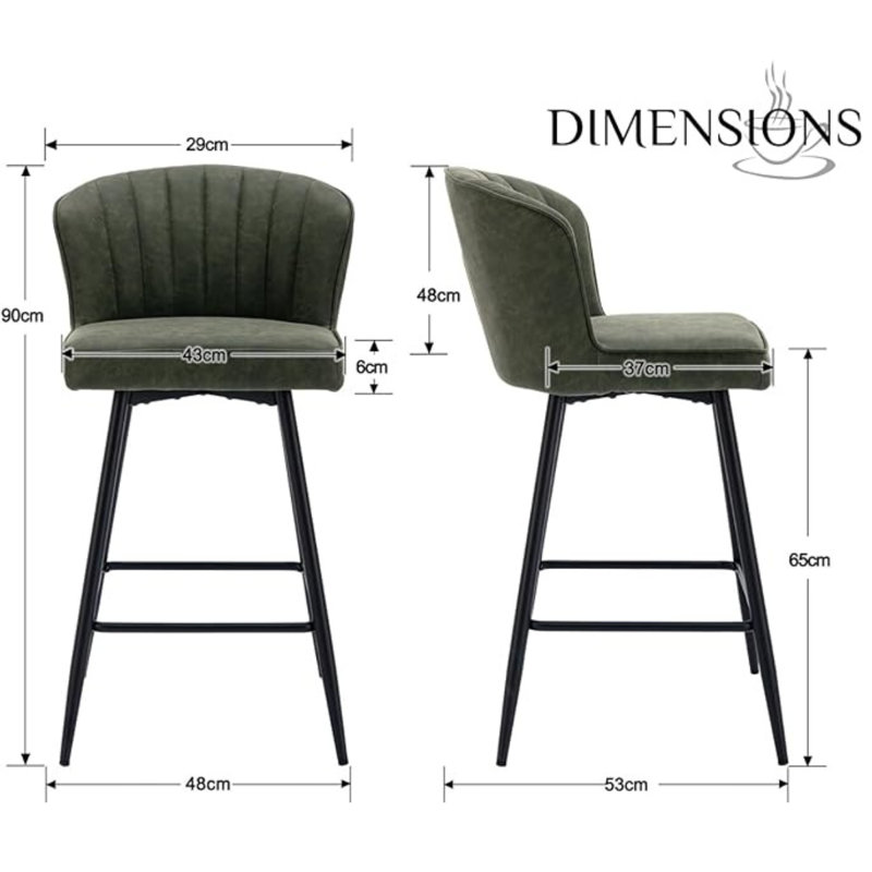 Upholstered Counter Stool with Metal Frame, Green