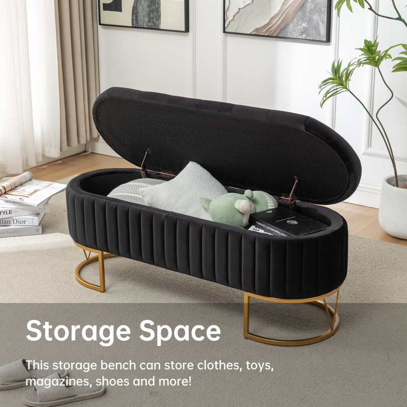Katashia  Upholstered Flip Top Storage Bench, Black