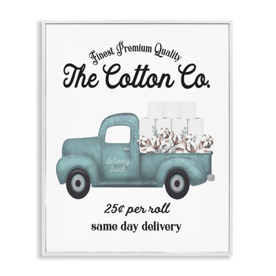 Toilet Paper Cotton Co Delivery Truck Bathroom Word Design Oversized White Framed Giclee Texturized Art by Lettered and Lined