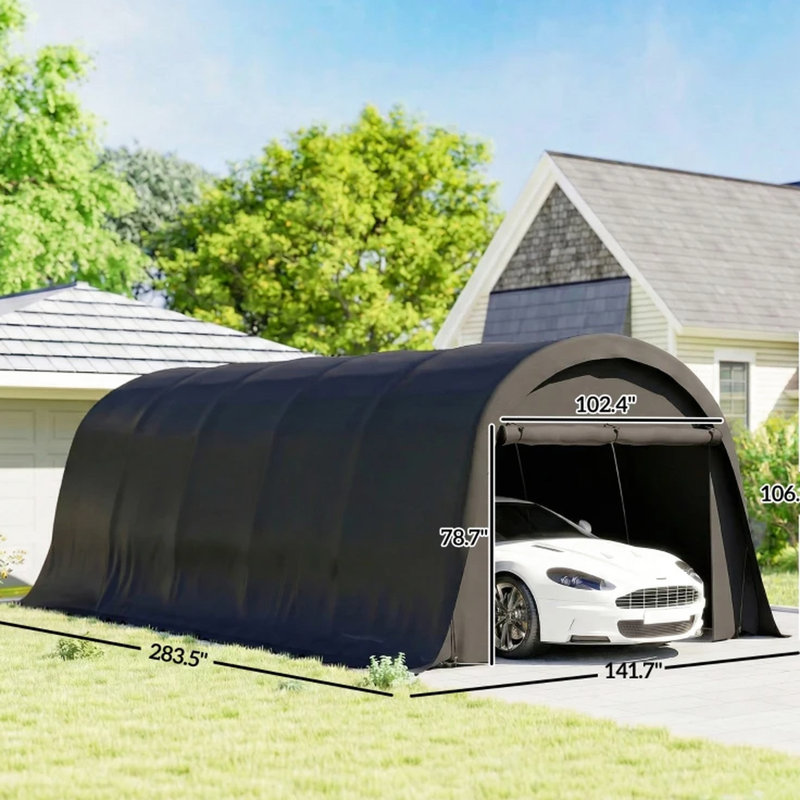 Abri de voiture portable ultra-résistant de 3,66 x 7,20 m avec protection UPF 50+ et piquets en spirale pour une installation sécurisée. Structure en acier galvanisé. Grande porte à fermeture éclair pour un accès rapide.