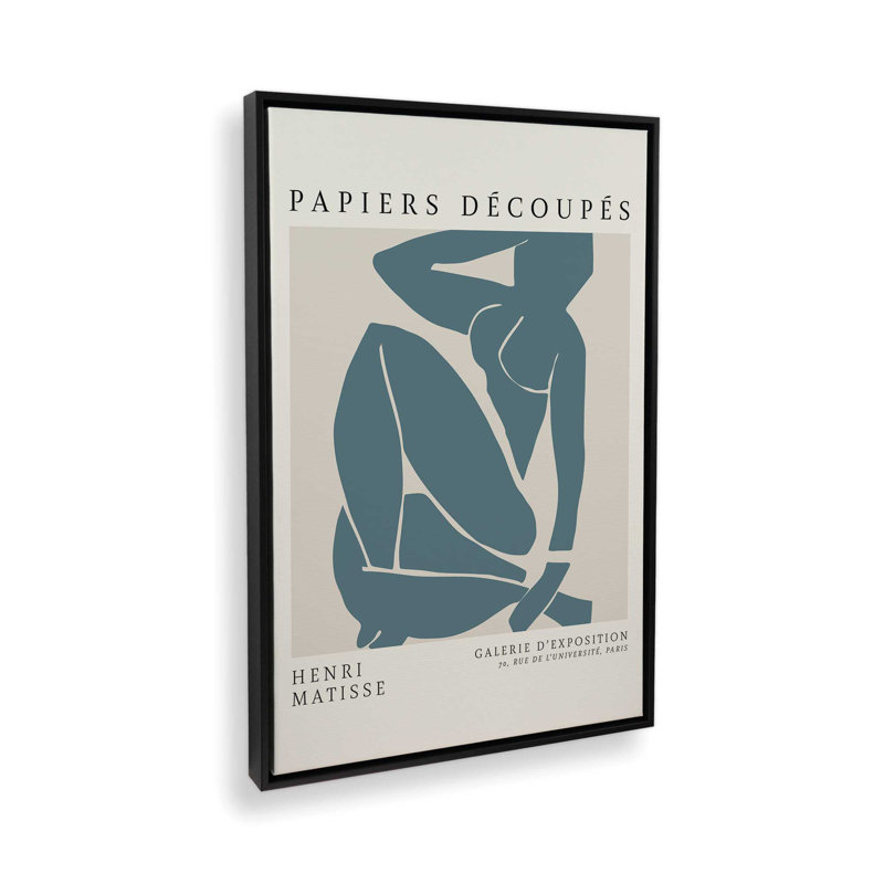 Matisse's Nude III en bleu minuit, Cadre flottant noir satiné, H 18,75 po x l 12,75 po x P 1,75 po