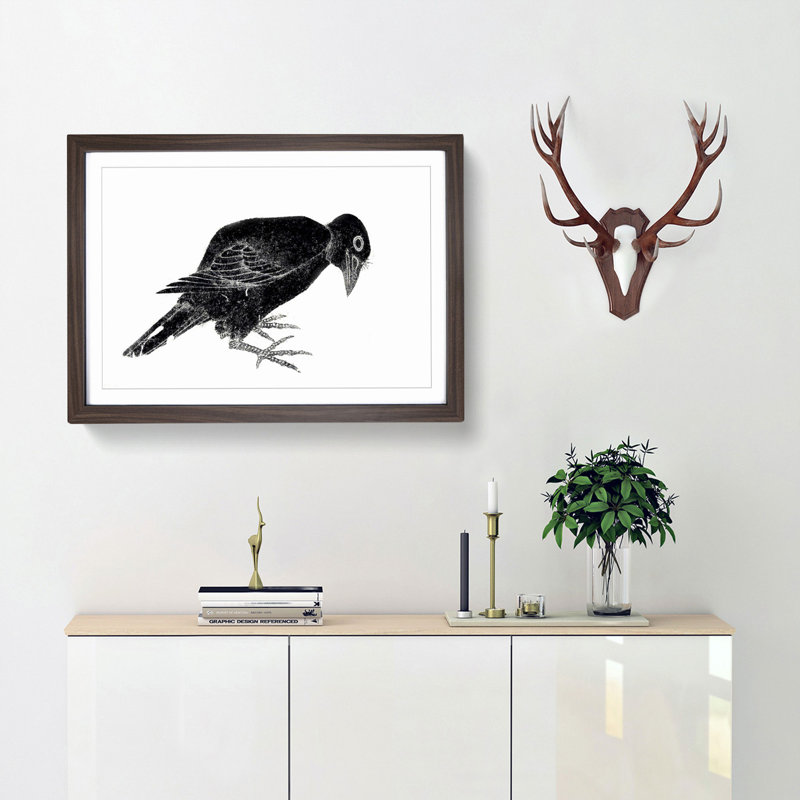 Crow by Katsushika Hokusai - Framed Print, 27cm H x 36cm W x 2cm D, Walnut Framed