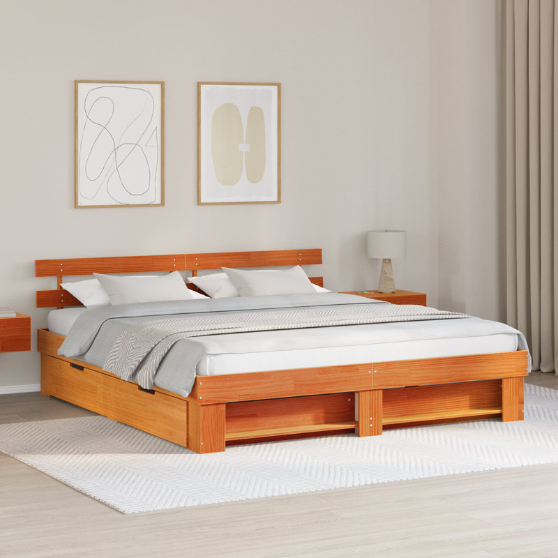 Bed Frame with Headboard Solid Pine Wood, 120cm x 200cm, Wax Brown