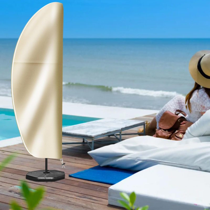 Patio Umbrella Cover 9Ft To 14Ft - Waterproof Offset Cantilever Umbrella Covers With Sturdy Zipper - Durable Hanging Banana Style Parasol Cover For Garden Beach Umbrellas, Khaki