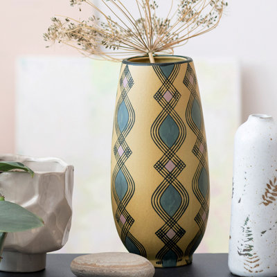 Vase en grès peint à la main avec motif lavande et sable Bloomingville