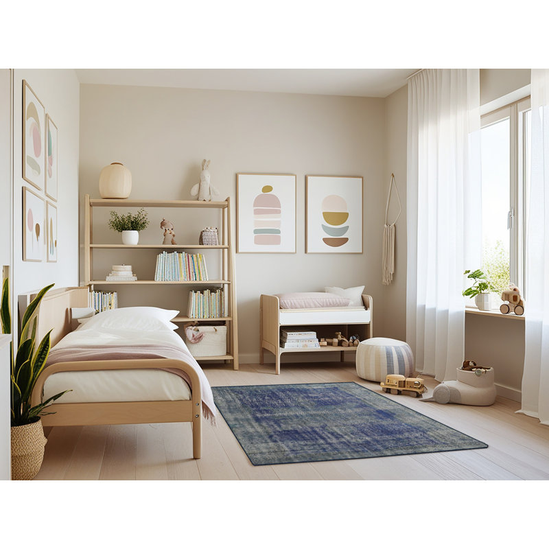 Tapis bleu/gris traditionnel Borodale, Rectangle 4 pi x 6 pi