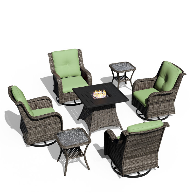 Ensemble de conversation pour 4 personnes avec foyer et coussins, Vert