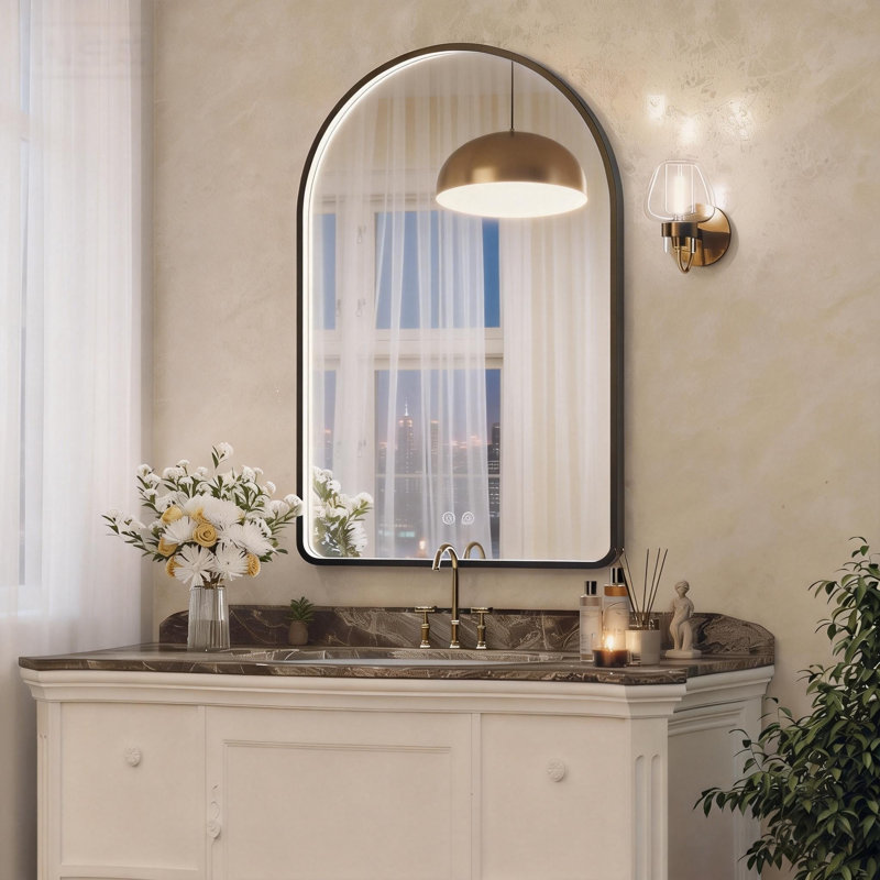 24"x36" Arched Mirror LED Bathroom Mirror,  Anti-Fog Frame Vanity Mirror With Lighted Dimmable And Memory Function, 36" x 24"