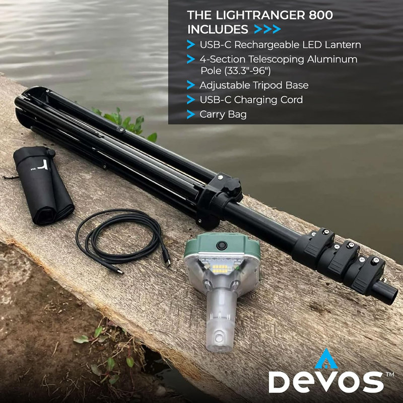 Devos Outdoor LightRanger 800 Lumen Lantern - Rechargeable Telescoping LED Lantern, 8ft Tall, 30-Hour Runtime, Illuminates 40ft Area, Adjustable Height