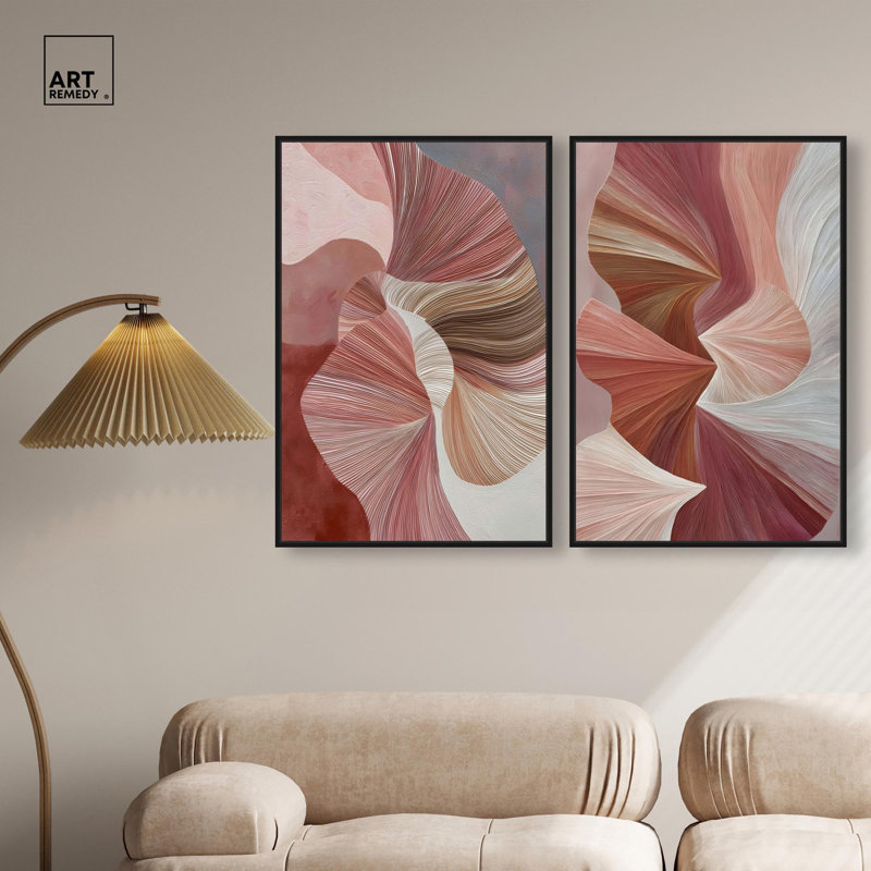 Blush ribbons set Canvas Print Abstract Boho Art Set by Art Remedy, Silver Frame, 16 x 24, 31" H x 21" W, Structure noire