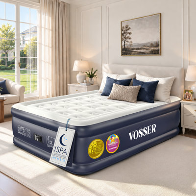 VOSSER Full Size Inflatable Air Mattress with Built-in Electric Pump, Flocked Top Portable Bed for Home, Camping & Guests