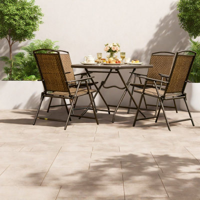 Ensembles de salle à manger de patio peu encombrants, ensemble moderne en rotin d'acier pour petits patios