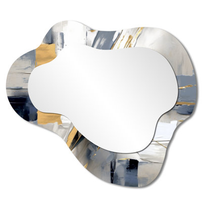 Gray Abstract Irregular Wall Mirror – Grey and Gold Transcendent Impressions I, Metal Print