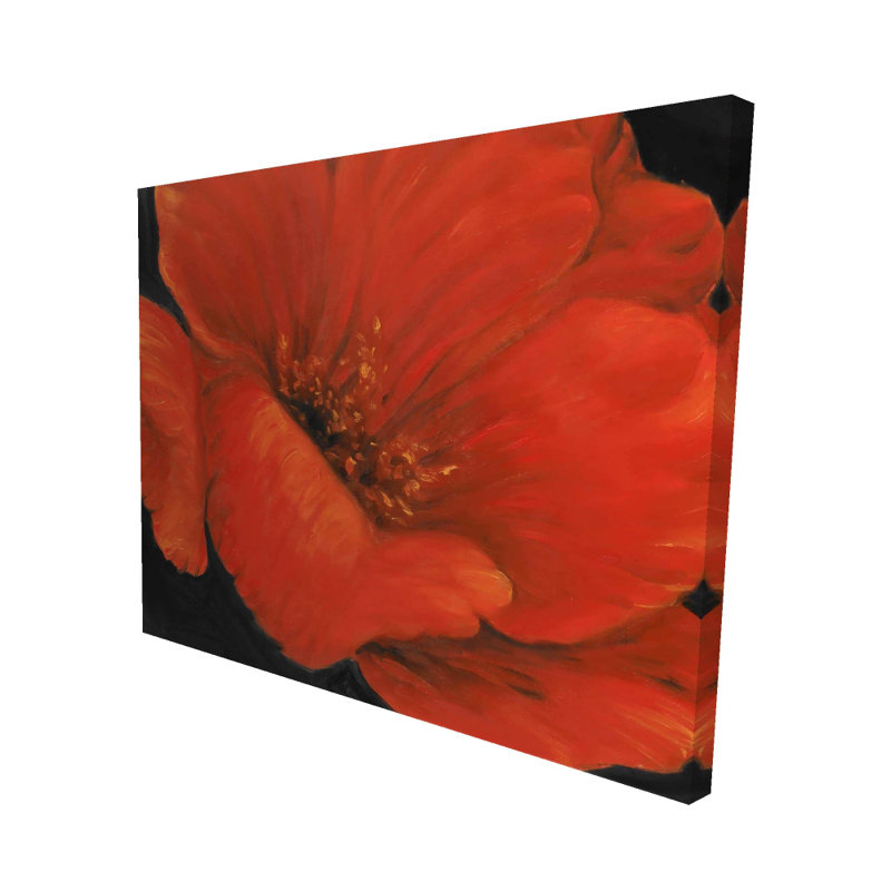 Fleur rouge - art contemporain sur toile noire contemporaine