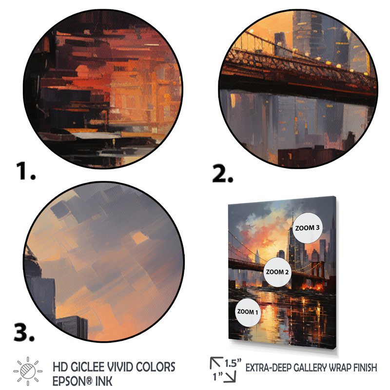 «Tandridge Coral Bridge Urban Silhouettes II», reproduction sur toile, H 44 po x l 34 po x P 1,5 po, Cadre flottant doré