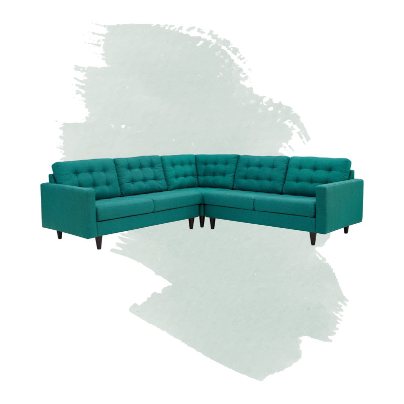 Empress 3 Piece Upholstered Fabric Sectional Sofa Set, Teal Plainweave