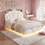Lit flottant en velours avec tête de lit flottante avec rangement pour tête de lit, lumière DEL et prise de charge intégrée-584493528-584493531