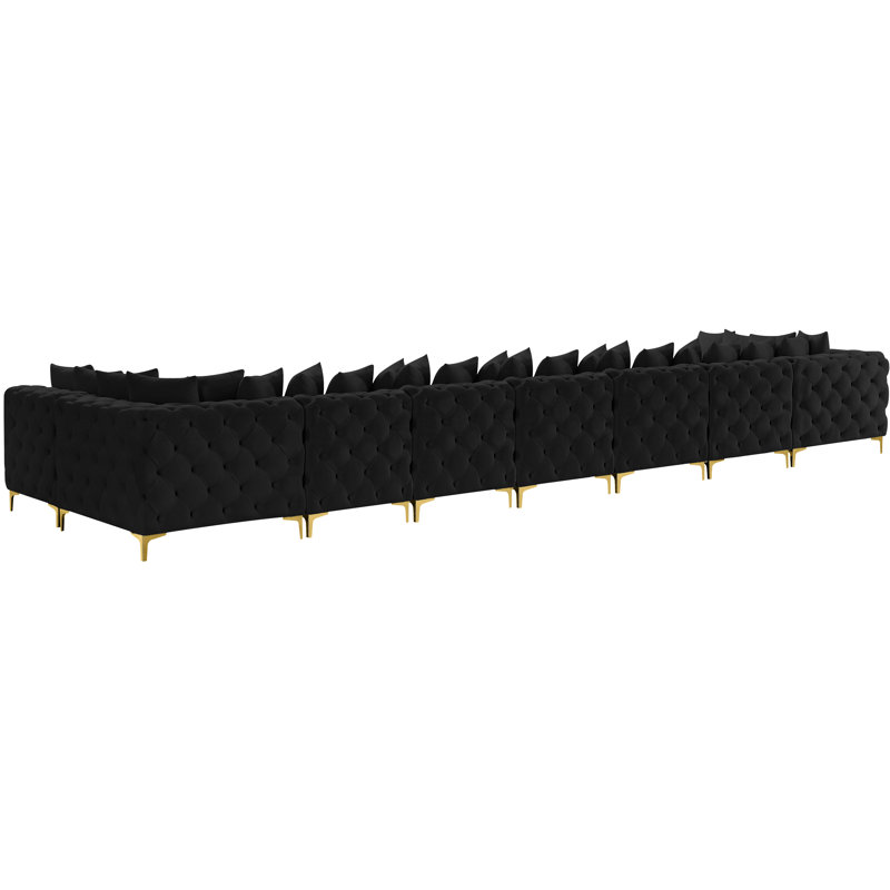 Izzack Velvet U-Shaped Sectional Reversible, Black Velvet