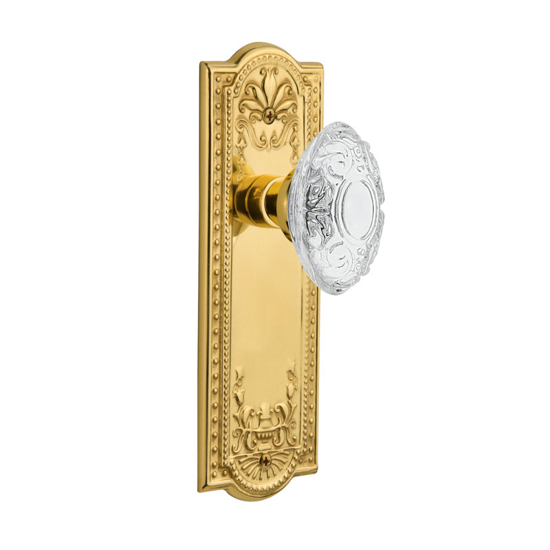 Meadows Plate with Crystal Victorian Knob, Polished Brass