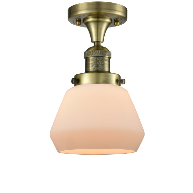 Chill Glass Semi Flush Mount, Antique Brass, Matte White Cased