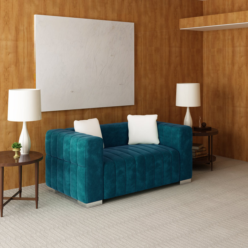 Causeuse en velours Charlesworth, Argent argent, Bleu