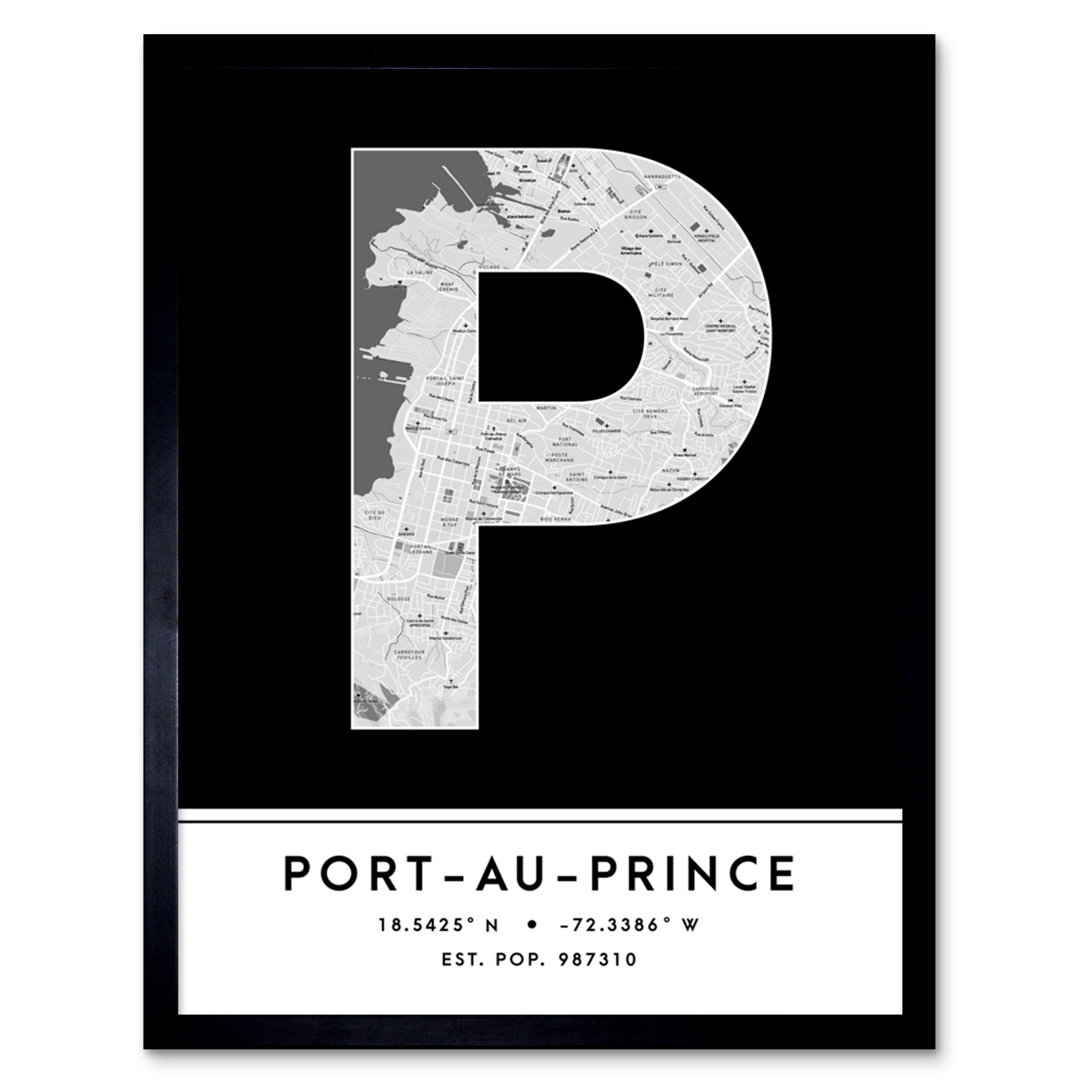 Port-Au-Prince Haiti City Map Black And White - Single Picture Frame Typography