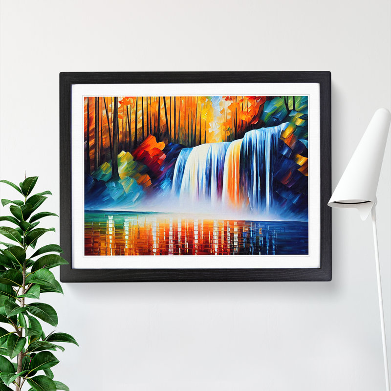 Glimmering River Waterfall Vol.5 - Single Picture Frame Print, 46cm H x 64cm W x 2cm D, Black
