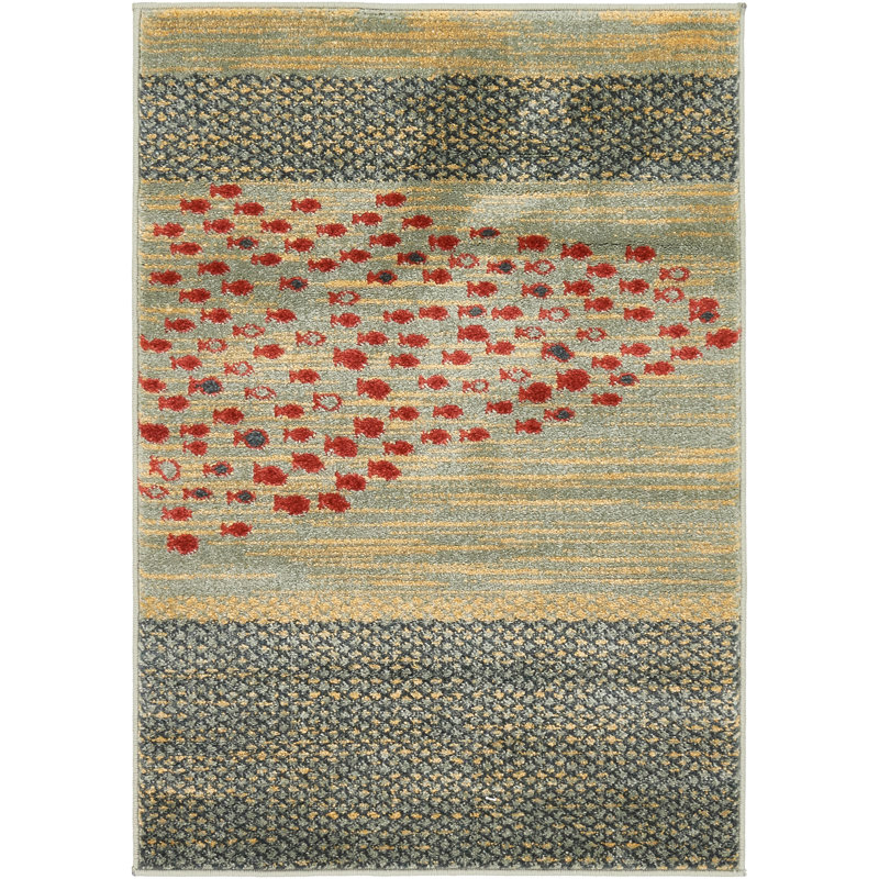 Tapis bleu / rouge / beige Abrigail, Rectangle 2 pi 2 po x 3 pi