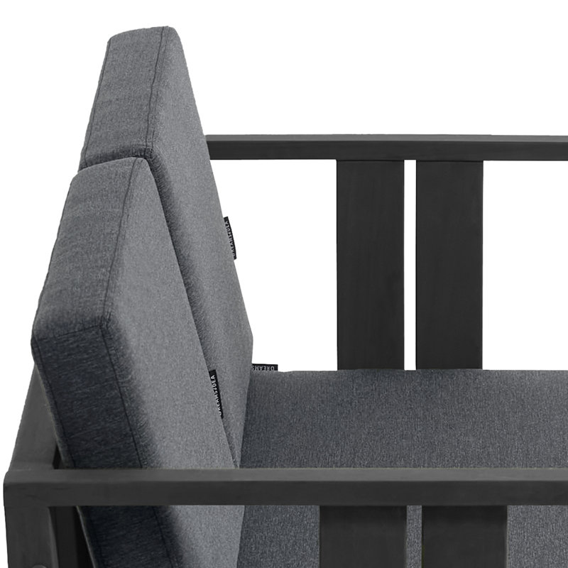 Junco Solid Wood Teak Outdoor Loveseat With Cushion And Arms, Dark Gray, Black