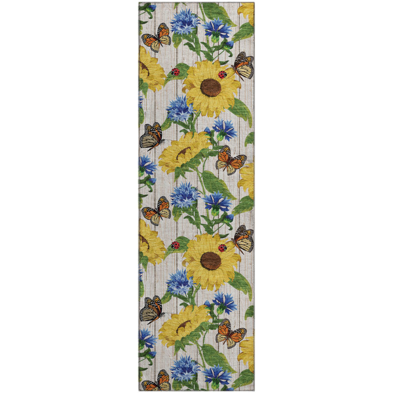 Premium Machine Washable Cerrito AMF171 Yellow Rug, Runner 2'3" x 7'6" 