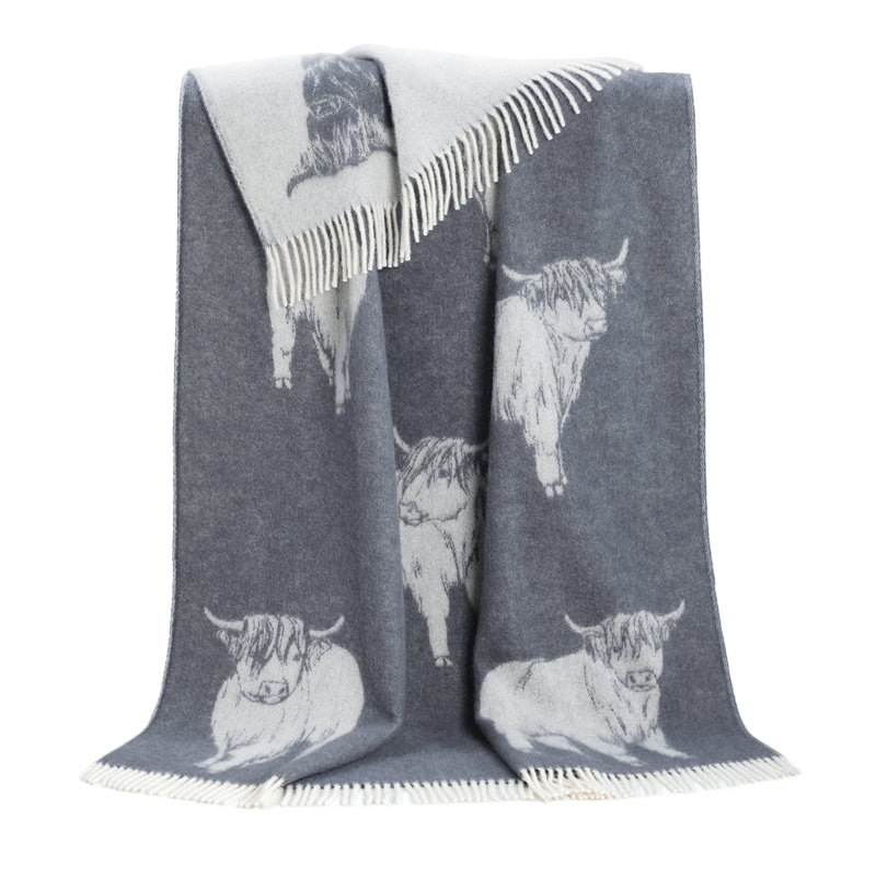 Highland Cow Wool Throw, Grey