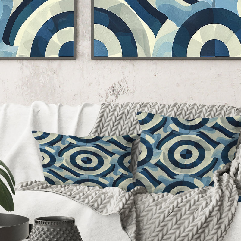 Coussin bleu et beige Mid-Century Sphere Maze Dreams I - Mid-Century, H 16 po x l 16 po