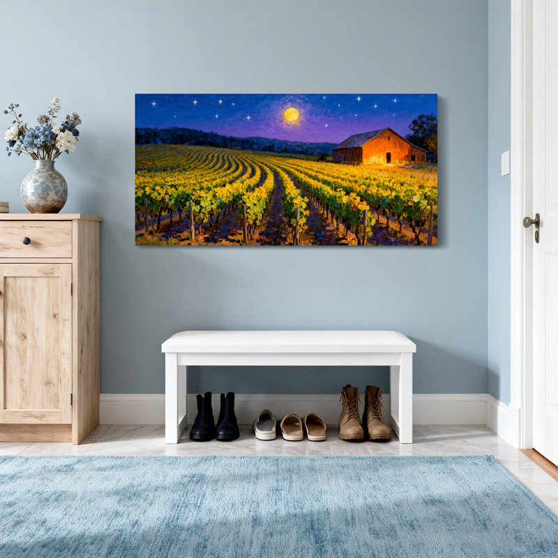 Paysage et nature dans un vignoble sous un ciel étoilé, H 28 po x l 58 po