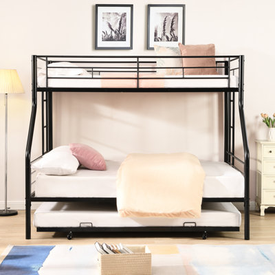 Lit superposé simple au-dessus d'un lit double en métal avec lit gigogne - Gain de place et élégant, facile à assembler, sommier non nécessaire pour économiser de l'espace, non requis, style contemporain