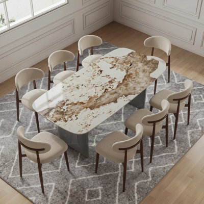 Wakenda 70.9" Modern Rectangular Sintered Stone Dining Table With Stainless Steel Base
