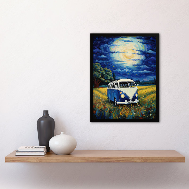 Bus In The Valley Camper In Meadow Van Gogh Style - Single Picture Frame Print