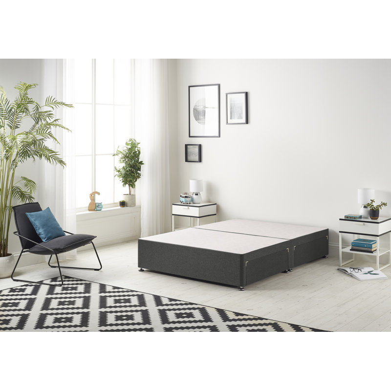 Faydra Tweed Fabric Solid Top Divan Bed Frame No Headboard, 1 Drawer, Charcoal, Kingsize (5')