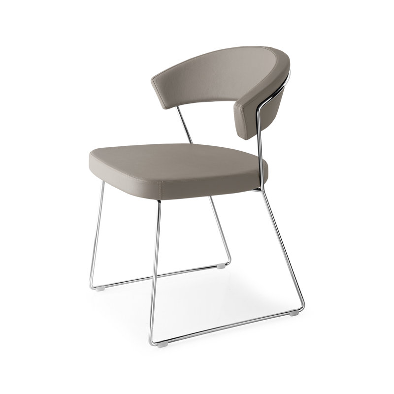 New York Upholstered Armless Chair with Sled Base, Chromed, Taupe