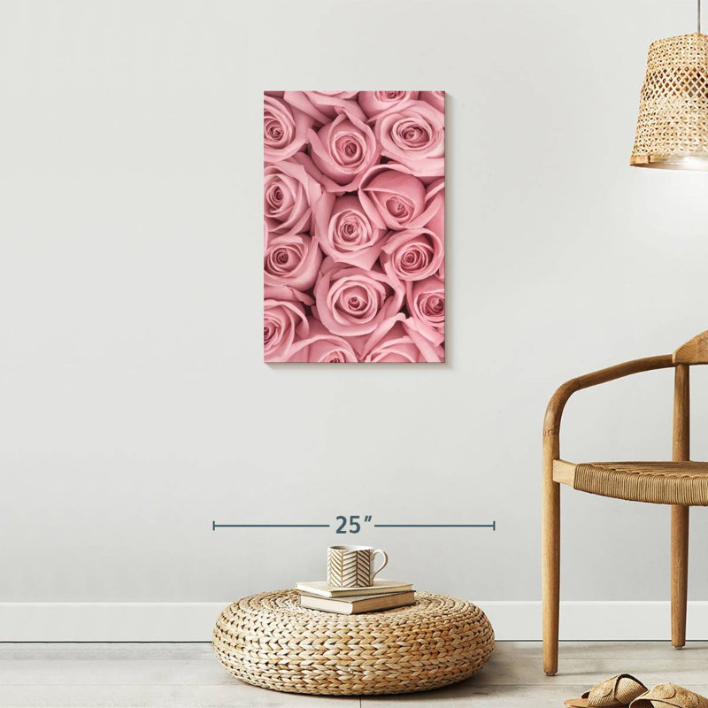 Bouquet de roses roses - impression sur toile tendue, H 24 po x l 16 po x P 1,25 po