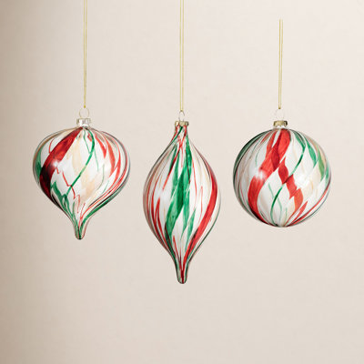 3 Piece Striped Finial Ornament Set