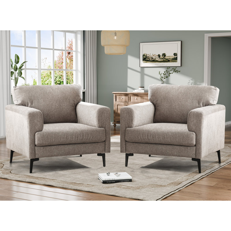 37.8W'' Oversized Upholstered Linen Accent Chair For Living Room & Bedroom – Modern Comfy Armchair With Metal Legs(Set Of 2)