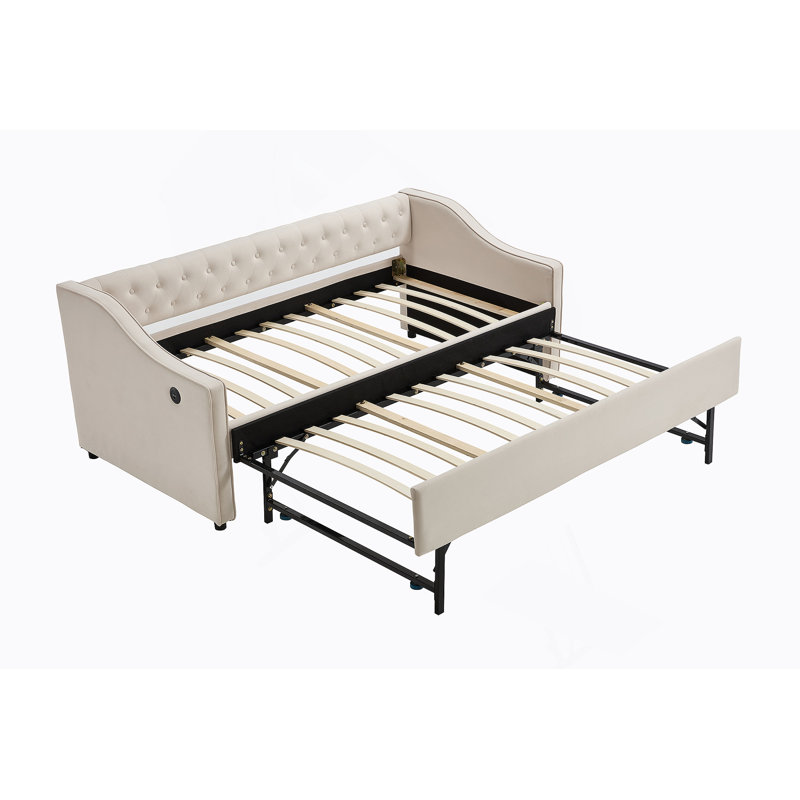 Full Size Wooden Daybed With 3 Storage Drawers, Upper Soft Board, Shelf, And A Set Of Sockets And USB Ports, White, White
