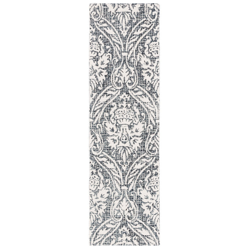 Tapis damassé en coton et en laine touffeté à la main Michiru, Tapis de couloir 2 pi 3 po x 8 pi