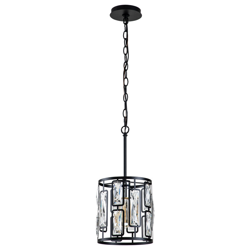 Modern Crystal 8.75"W in Black Dimmable & Adjustable Height Pendant Light