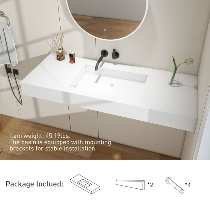 FRALIMK Matte White Solid Surface Rectangular Wall Mount Bathroom Sink ...