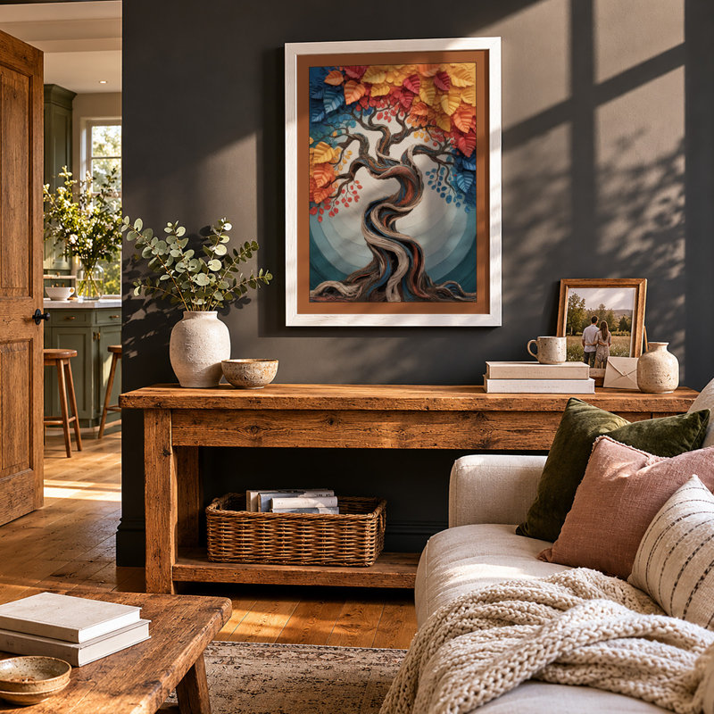 Twisted Autumn Tree Boho - Framed Print, A4 - 29.7 x 21.0 cm, White