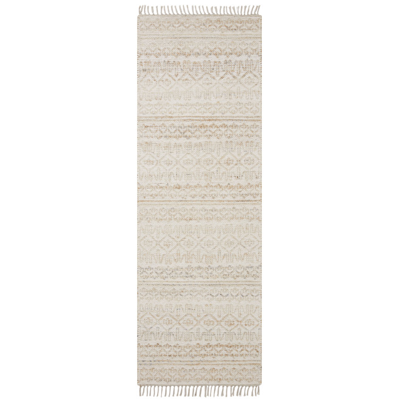 Angela Rose Sand and Ivory Wool Cotton Geometric Runner Rug