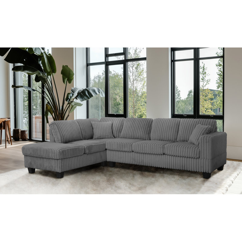 Vega Reversible Sectional In Faux Fur, Gray Faux Fur